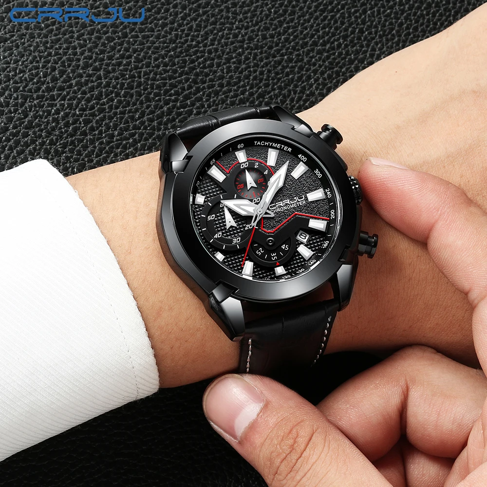 

CRRJU 2219 Montre Homme 2018 Fashion Leather Quartz Watch For Men Waterproof Sport Wristwatch Relogio Masculino Male Clock Gift