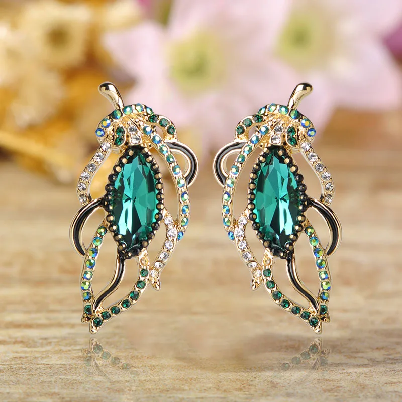 Женские крупные серьги-гвоздики Blucome зеленые серьги золотого цвета в форме