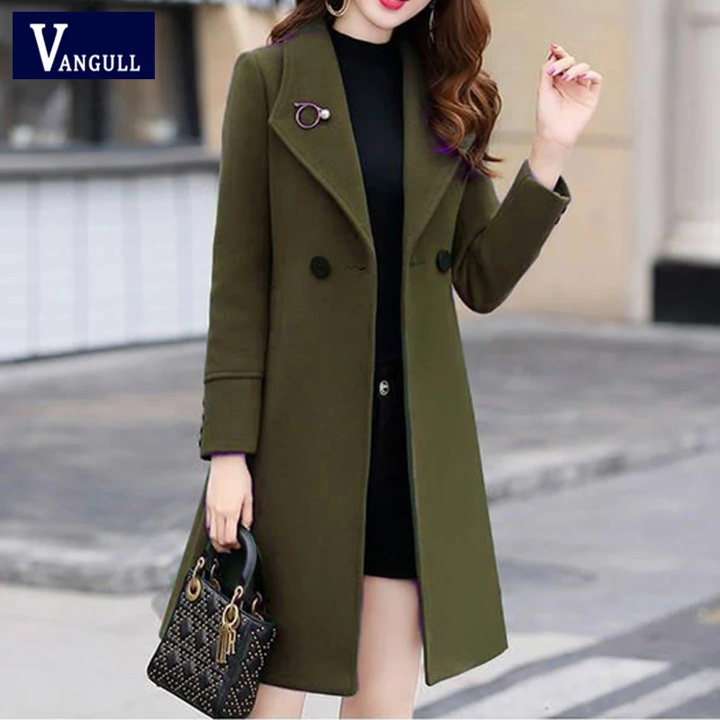 Vangull женские шерстяные пальто модные тонкие однотонные длинные куртки 2019 Осень