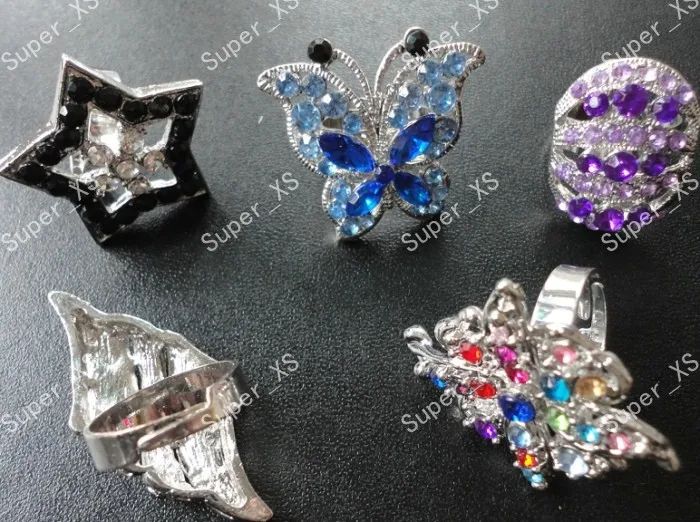 Женские винтажные кольца с посеребренным покрытием разноцветные стразы 8 шт.