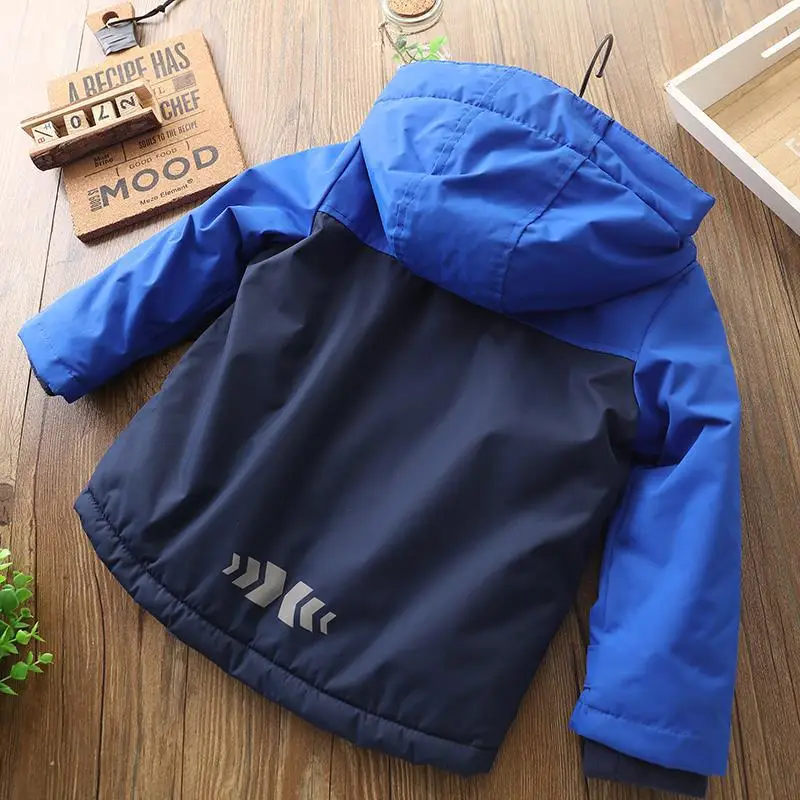New Autumn Winter Fleece Jackets For Boy Hooded Warm Outerwear Boys Cotton-padded Windbreaker Baby Kids Coats