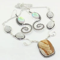 picture jaspers rainbow moonstone rainbow topas necklace earings silver overlay over copper 53 cm n3358