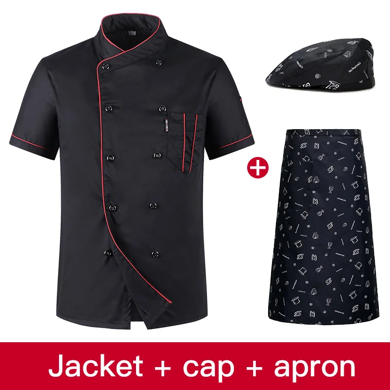 clothes hat apron Унисекс форма шеф-повара хлебобулочные изделия услуги Кук рубашка с короткими рукавами дышащий двубортный шеф повар куртка одежда - Цвет: clothes hat apron