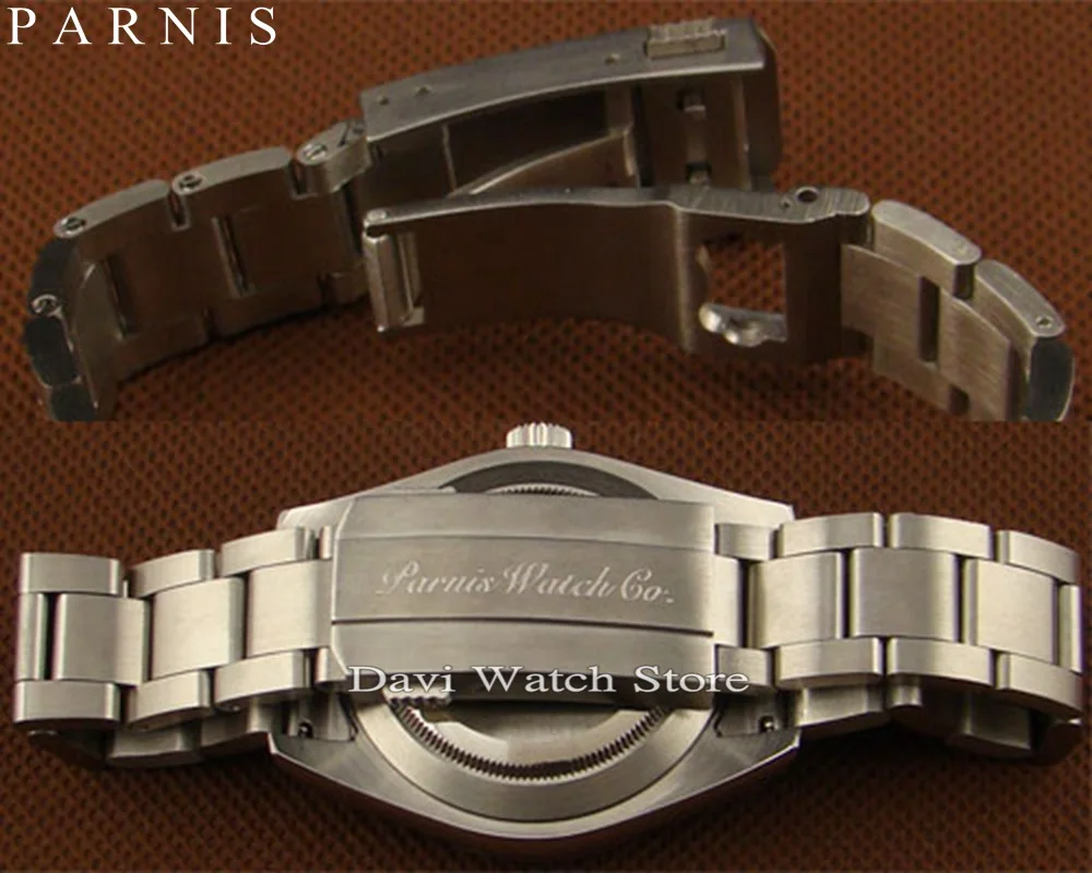 Автоматические Мужские часы Parnis из нержавеющей стали с черным циферблатом 40 мм |