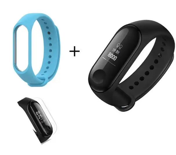 xiaomi mi band 3 ми бэнд Сяо mi Группа 3 Смарт-браслет Фитнес браслет большой Сенсорный экран OLED сообщение сердечного ритма время Smartband смарт браслет шагомер умный здоровье здоровья пульсометр смарт часы - Цвет: with blue strap