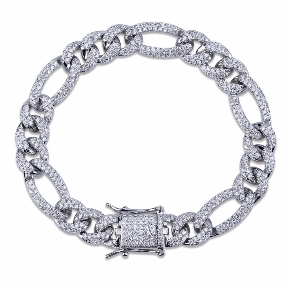 10 мм коробка замок цепи NK браслет для мужчин Хип Хоп Bling Iced Out проложили Стразы CZ Рэппер браслеты ювелирные изделия золото серебро " 8"