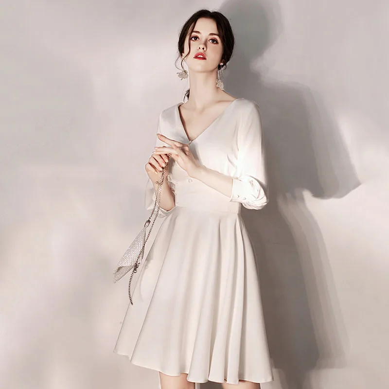 Женское вечернее мини платье с рукавами фонариками v образным вырезом и высокой