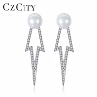 czcity new 925 sterling silver big stud earrings vintage style tiny cz lovely pearl earrings for women party gifts fine jewelry