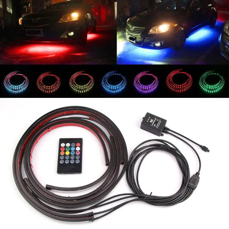 Светодиодная лента RGB под автомобиль 4 шт. водонепроницаемая гибкая подсветка
