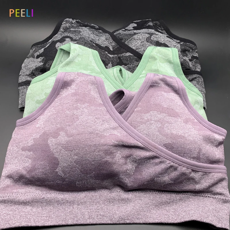 Peeli, камуфляжный бесшовный спортивный бюстгальтер, топ, ударопрочный пуш-ап бюстгальтер с подушечками для йоги спортивный бюстгальтер для бега, нижнее белье для фитнеса, спортивный топ, Femme