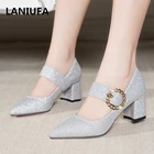 Туфли-лодочки женские на высоком каблуке, пикантные классические, заостренный носок, платформа, квадратный каблук, офисные классические туфли, #842