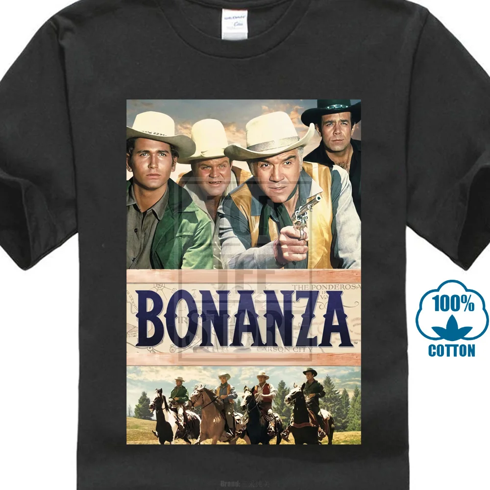 Мужская футболка Bonanza черно белая в стиле хип хоп Харадзюку|Мужские футболки| |