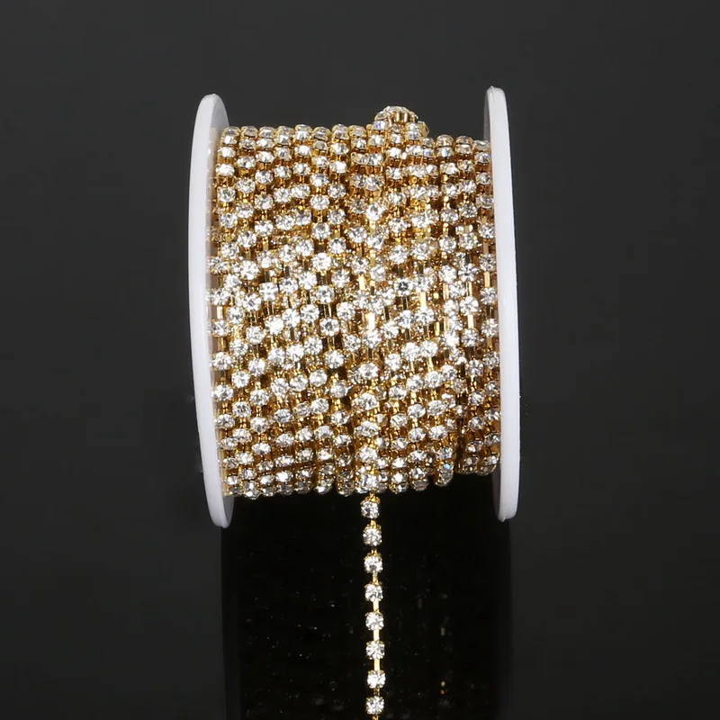 Очаровательная цепочка Стразы с прозрачными кристаллами SS6 SS10 SS12