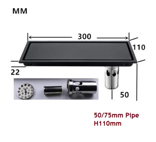304 Stainless Steel Linear Shower Floor Drain Conceal Rectangle Triangle Corner Tile insert Grate Strainer Black Deodorant