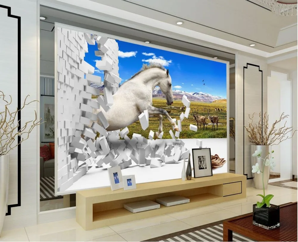 3d обои для комнаты прерий лошадь настенные фрески декоративная кирпичная стена