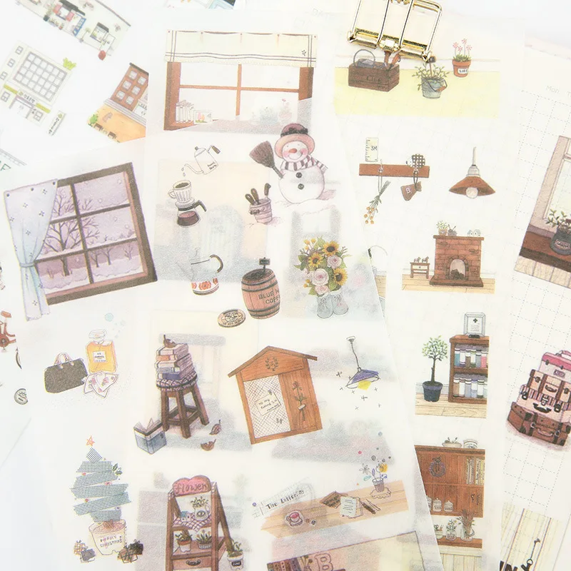 

6PCS New Life And Leisure Time Children Stationery Stickers For DIY Albums Scrapbooking Diary Decoration Cartoon Depicting