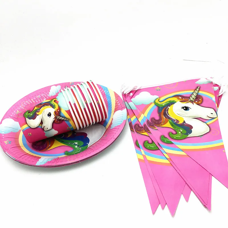 21PCS/LOT UNICORN PLATES MICKEY CUPS KIDS BIRTHDAY PARTY FAVORS HAPPY SUPPLIES BANNER SET | Дом и сад