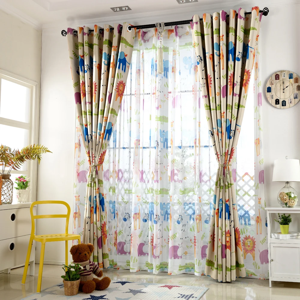 

Blackout Curtains for Living Room Curtains for Children Boys Girls Animated Cartoon Lion Giraffe Elephant Cute Window Drapes