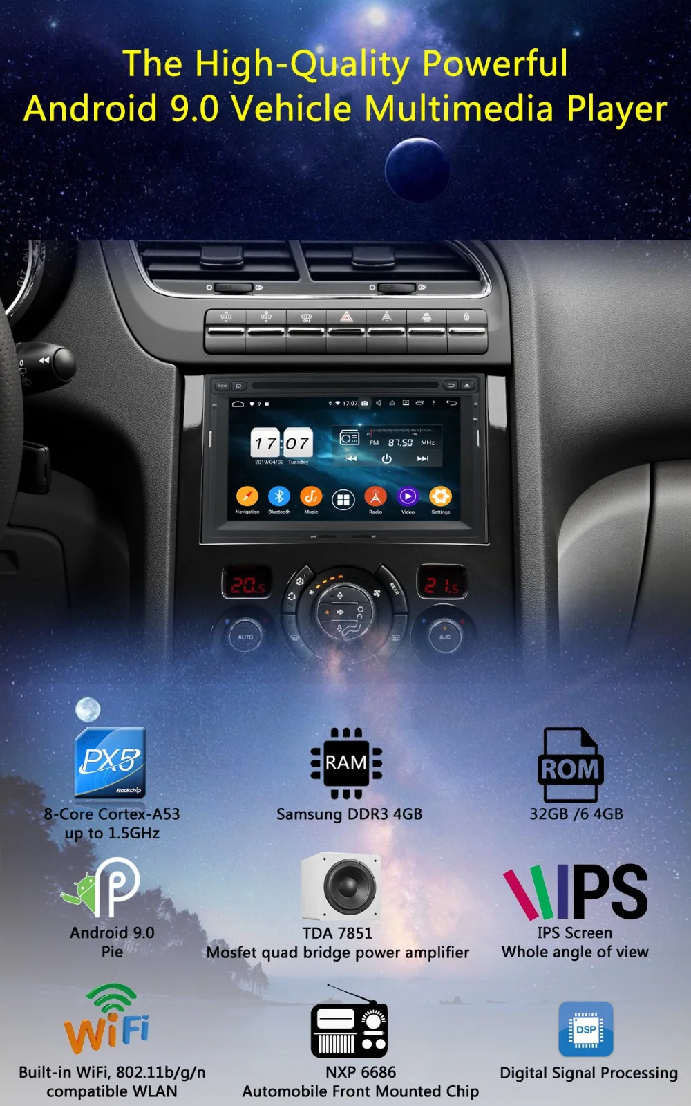 " ips 8Core 4G+ 64G Android9.0 автомобильный dvd-плеер для peugeot PG 3008 5008 Partner/Citroen Berlingo DSP радио gps Parrot BT ADAS
