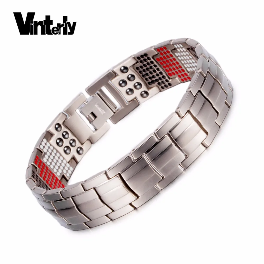 Магнитный браслет Vinterly для здоровья широкий из чистого титана цепочка рук