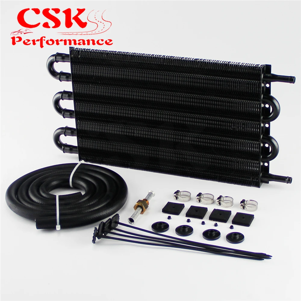 

6 Row Remote Transmission Oil Cooler/Auto-Manual Radiator Converter Aluminum Universal Silver/Black