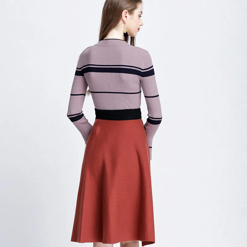 2018 spring new ladies sweater round neck trumpet sleeve long sleeves Korean fashion slim slimming top coat female A8819 | Женская