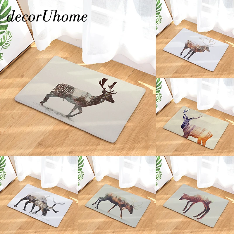 DecorUhome Anti-Slip Водонепроницаемые Двери Коврик Животных Лес Олень Живописные Ковры