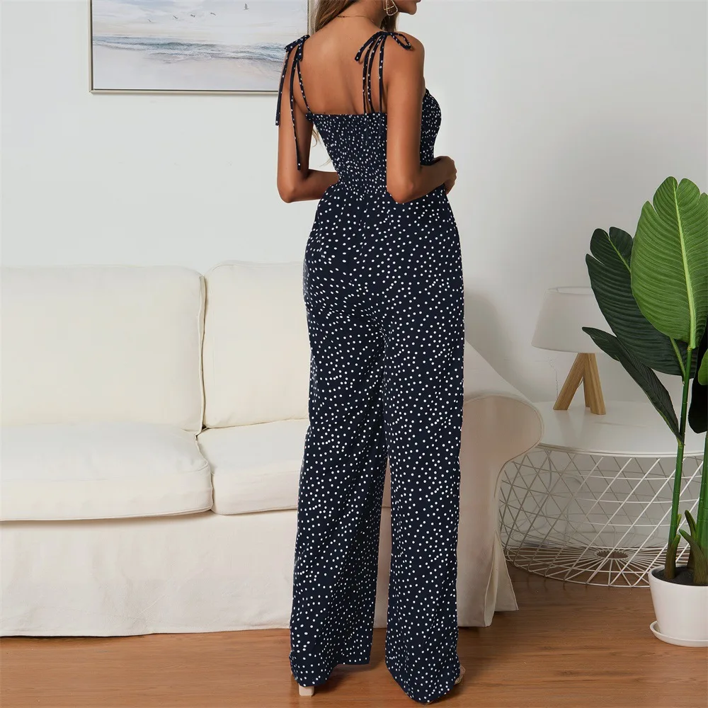 Женский комбинезон в горошек оранжевый с открытыми плечами combinaison pantalon femme