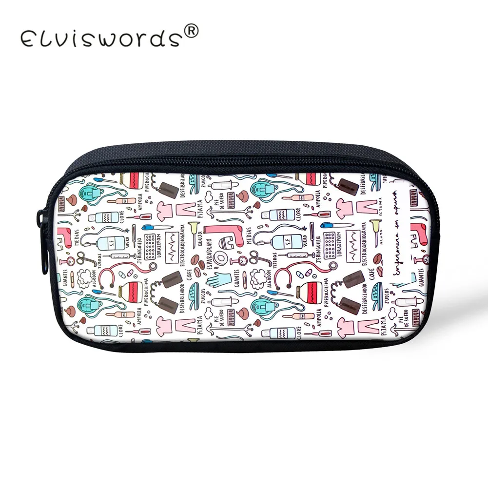 ELVISWORDS, женская косметичка для макияжа, медицинская сумка для медсестры с рисунком, органайзер для путешествий, мультяшный школьный детский чехол для хранения карандашей