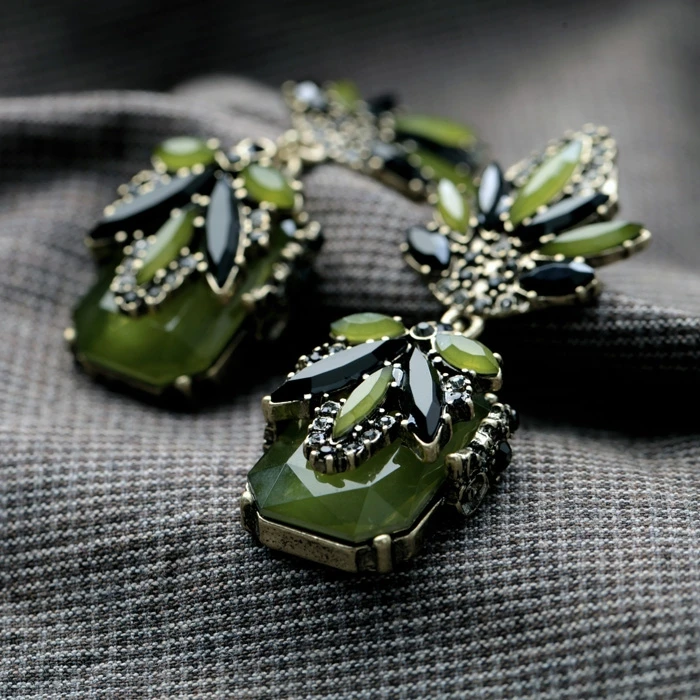 E78 ювелирные изделия модные черновато зеленые серьги гвоздики с подвесками