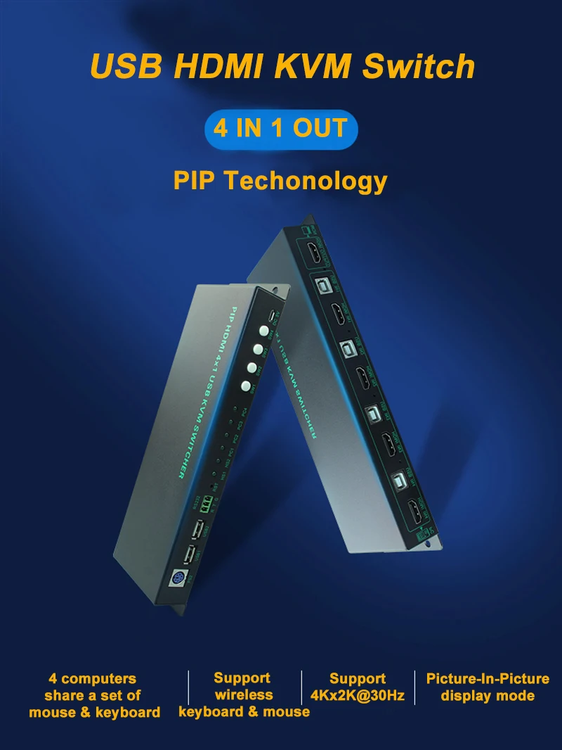 Navceker USB HDMI KVM переключатель 4 порта поддержка 3840*2160/4K * 2K PIP дополнительный 2 0 много