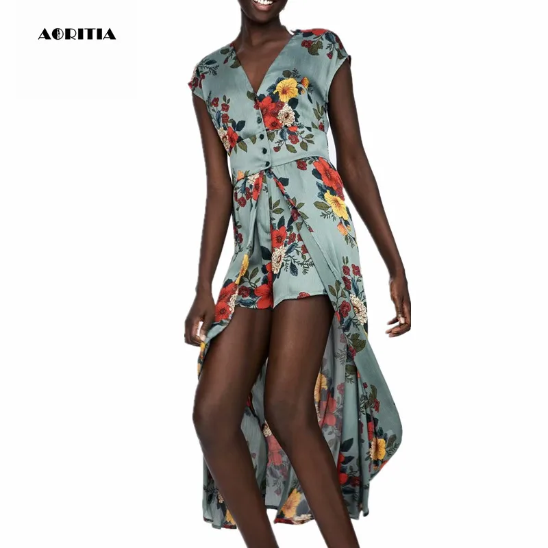 2018 Женский Летний комбинезон без рукавов с принтом женский пляжный костюм