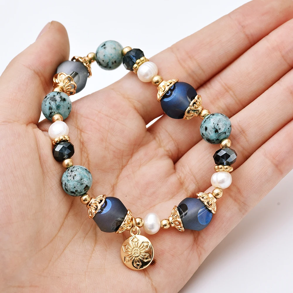 Женский браслет с натуральным камнем Boho этнический Регулируемый бусинами