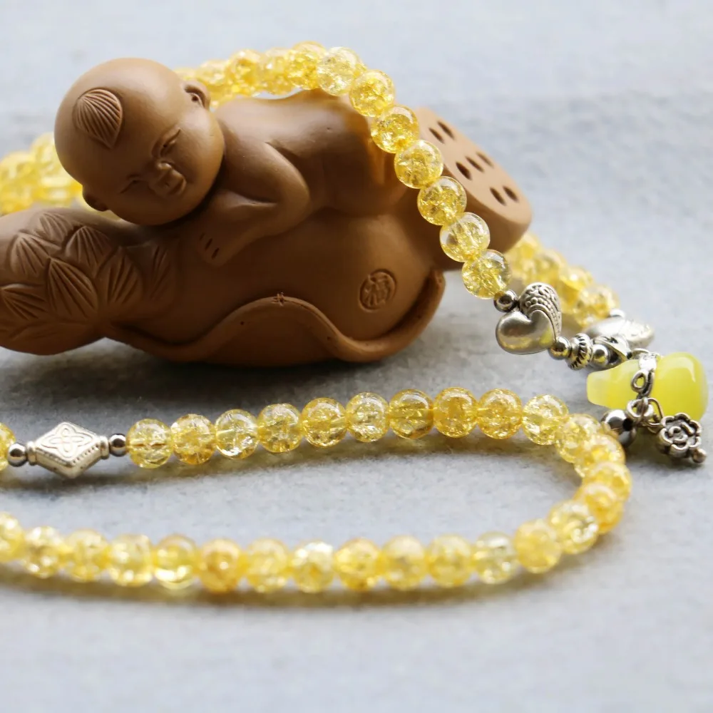 6 мм Burst браслет из желтого кристалла тибетский серебряный кулон в виде тыквы