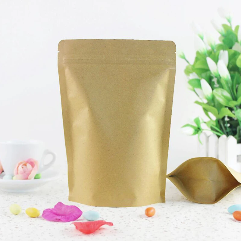 100 шт крафт бумаги Ziplock мешок стоьте вверх майларовая фольга упаковывая высокий