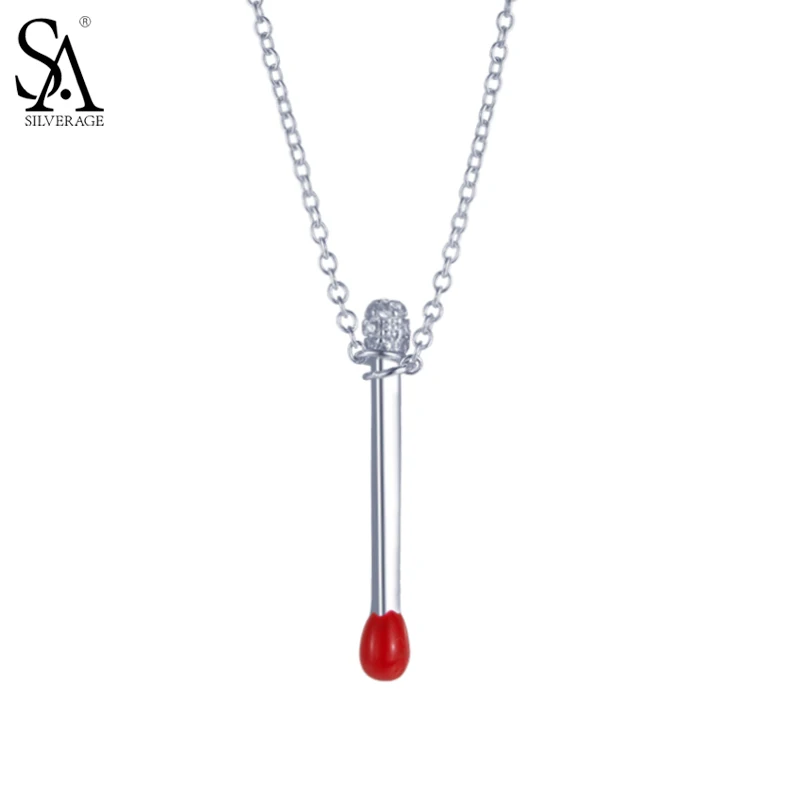 SA SILVERAGE 925 пробы Серебряная красная глазурь кулон ожерелье s Рубиновая цепочка ожерелье s подвески ювелирные изделия колье ожерелье