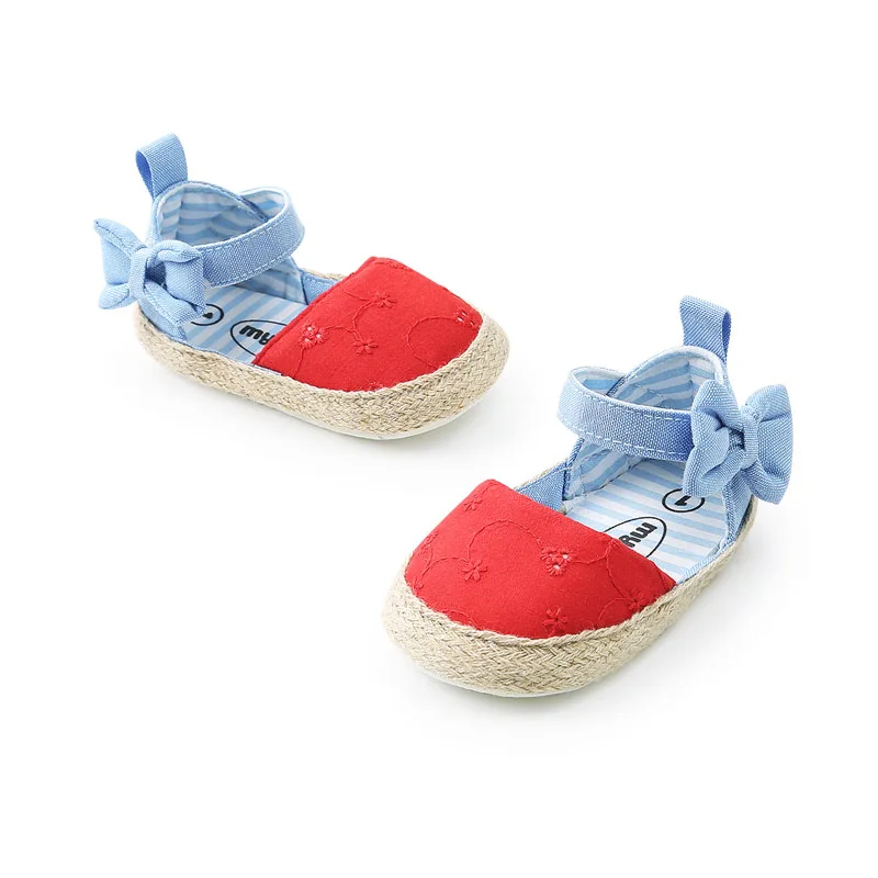 Zapatos suaves de verano para ni&ntilde;a, zapatillas de algod&oacute;n con lazo azul, a la moda, con suela blanda para caminar-2
