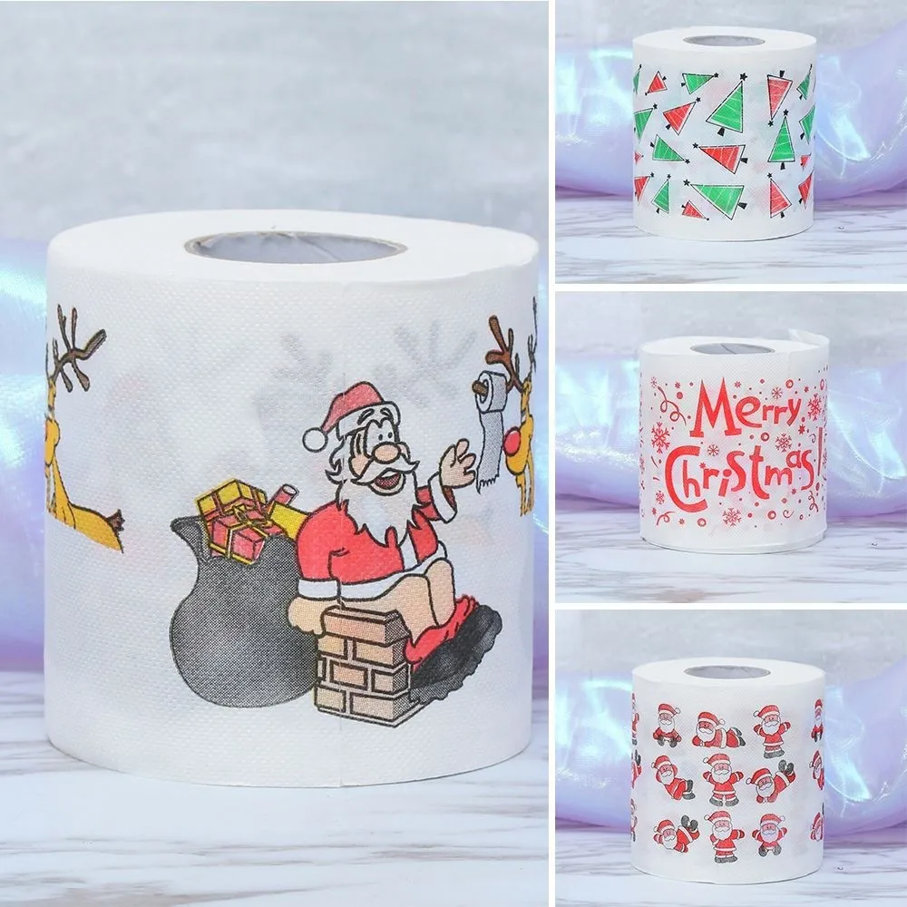 1Roll Merry Christmas Supplies Santa Claus/Deer Printed Toilet Paper Home Bath Living Room Tissue Roll Xmas Decor |