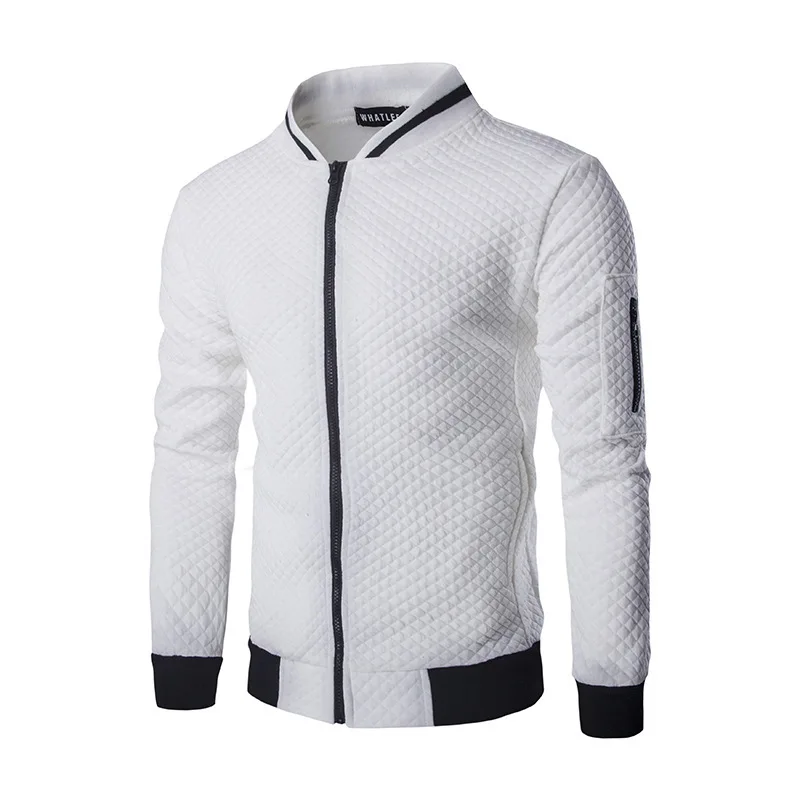 

Hot 2018 New Trend White Fashion Men Jacket Men Veste Homme Bomber Fit Argyle Zipper Varsity Jacket Casual Jacket For Fall 40