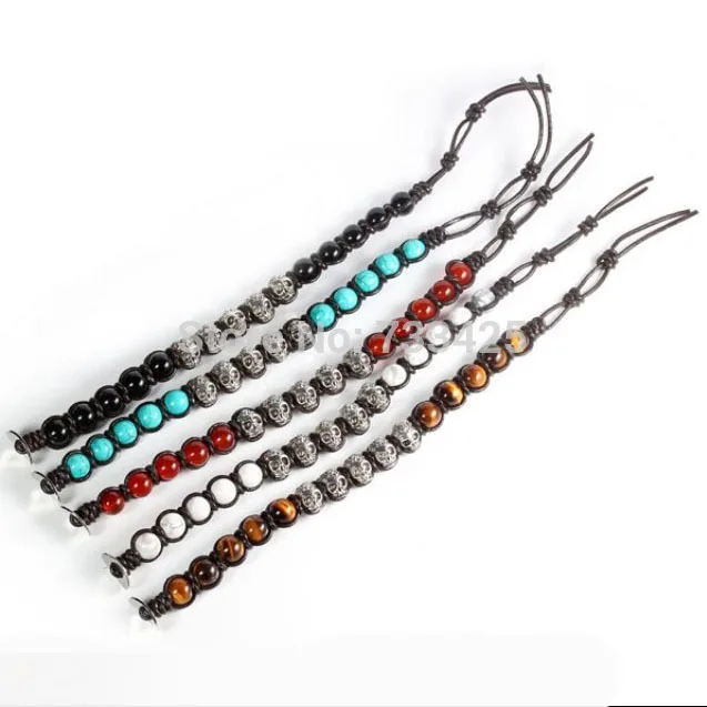 5 шт./лот хит продаж мужской браслет из бисера с серебряным черепом