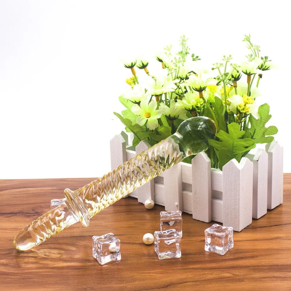 Yellow Spiral Pattern Crystal Glass Dildo Penis Anal plug Sex toys For Women men GAY Masturbation Massage Adult Shop |