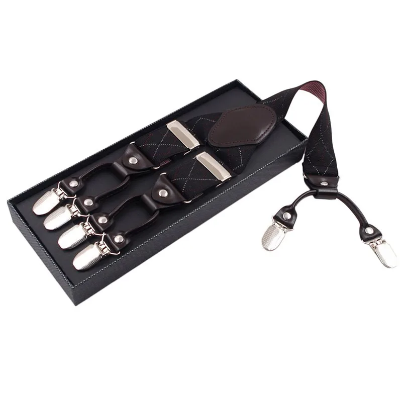 Кожаные 6 зажимы Подвески мужские ретро повседневные подтяжки коммерческий