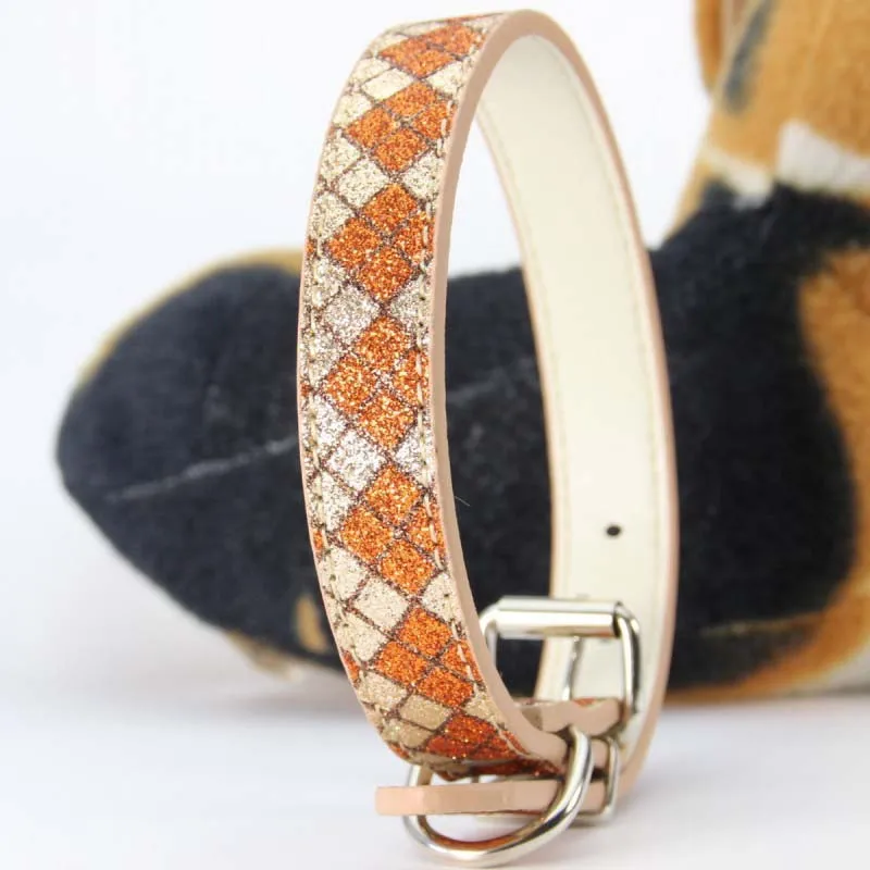 Блестящий клетчатый ошейник для собак из искусственной кожи маленьких