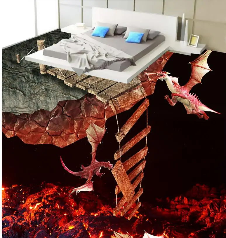 Фото обои для пола стены на заказ 3D стереоскопическая Лава Charizard напольная Фреска