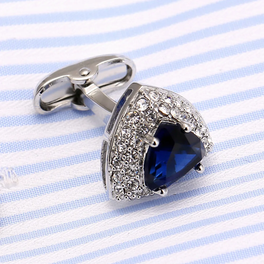 2019 VAGULA High Quality Men's Cufflinks Silver-Plating Gemelos Blue Zircon Shirt cuff links mens jewelry 810 | Украшения и