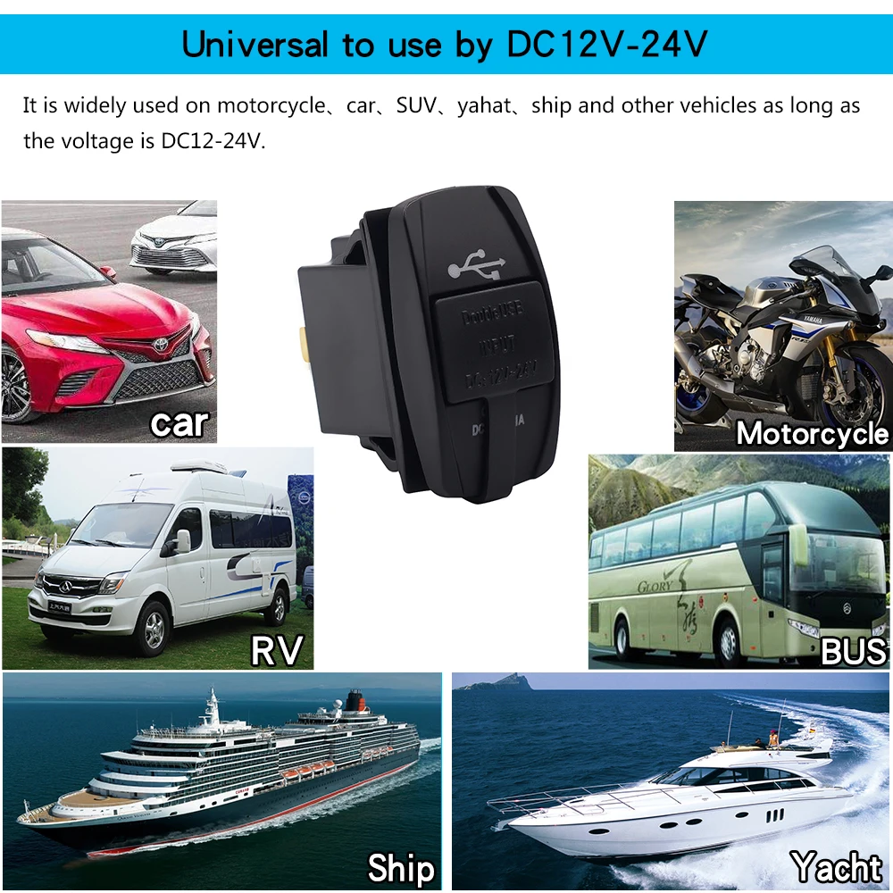 Автомобильное зарядное устройство с двумя USB адаптерами питания 3.1A 5V двойное 12V 24V