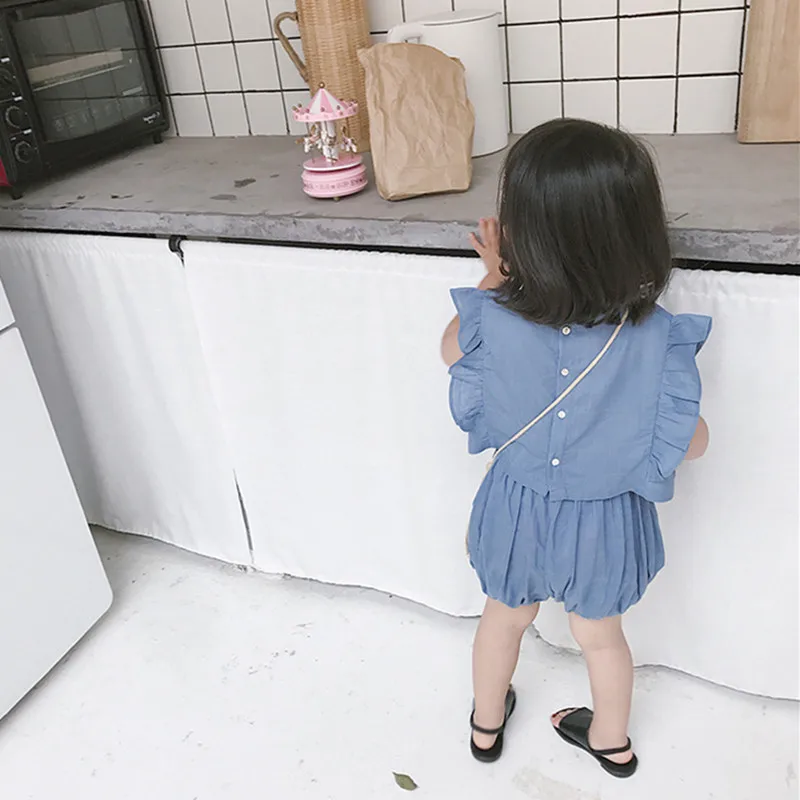 

Summer Children Clothing Sets 2019 Baby Girl Soild Fly Sleeve Vest Shirt+Shorts Casual 2pcs Girls Outfits Little Girls Sets 2-7Y