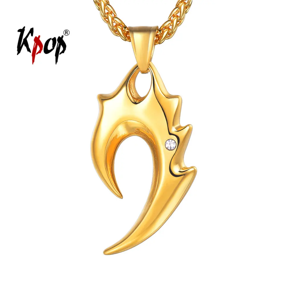 

Kpop Woof Teeth Necklace Punk Jewelry Stainless Steel Gold Color Austrian Rhinestone Flame Tooth Charm Necklace for Men P3531