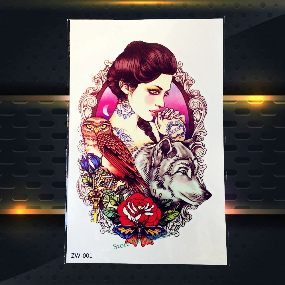 1 шт. Лидер продаж Большой Декорации для тела рук татуировки Для женщин волка совы