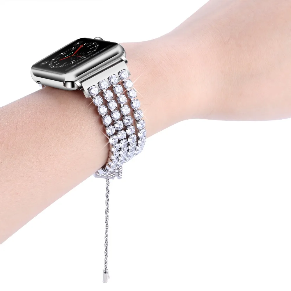 Женский бриллиантовый браслет для Apple Watch, ремешок 38 мм/40 мм/42 мм/44 мм, роскошные женские вечерние наручные часы для iwatch серии 4/3/2/1